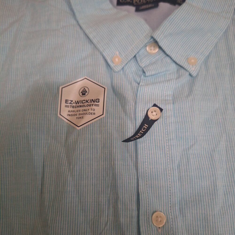 NWT U.S POLO ASSN Light Blue Stripped Men Short Sleeve Button Up Shirt Sz 3XL - Picture 5 of 8
